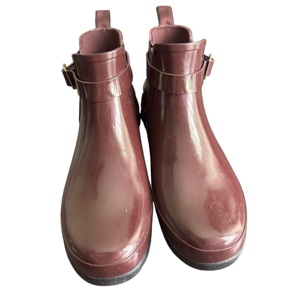 HUNTER Chelsea Womens Burgundy Rain Ankle Boots Glossy Quilted Size 8 - Picture 4 of 8